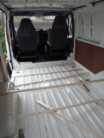 Van floor before insulation and boarding