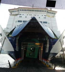 The Pride of Bilbao is a roll-on, roll-off ferry, so no awkward reversing required