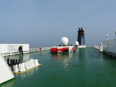 The top deck of the Pride of Bilbao - perfect for whale watching (or giant chess!)