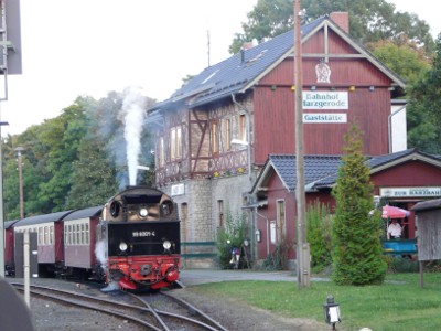 Steam train arriving at Bahnhof Harzgerode