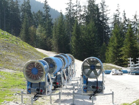 Snow-blowers seen on the cable car ride up - snow isn't left to chance in modern ski resorts!