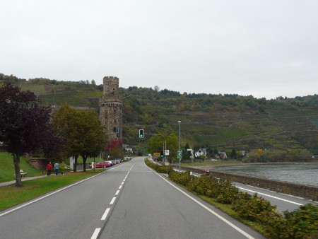 The road runs alongside the river (and the railway lines) for much of the time