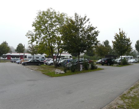 Singen - the view from our van across the car park to the railway line