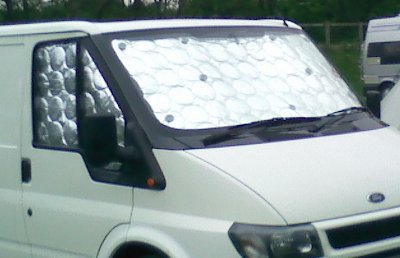 Internal silver screens fitted inside motorhome cab windows