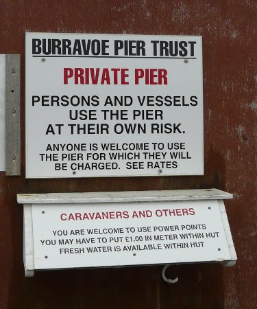 Burravoe Pier motorhome parking sign