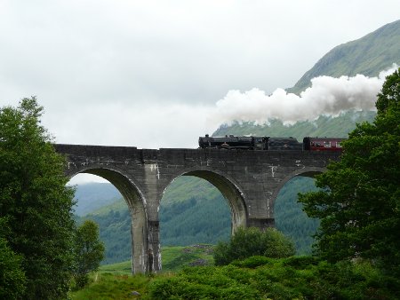 Glen Finnan Viaduct with Jacobite Express steam train