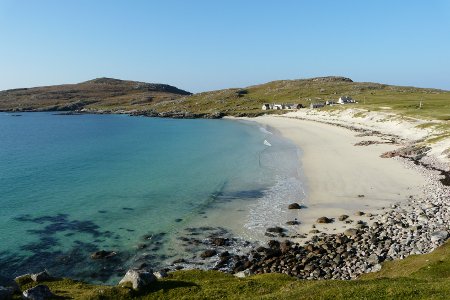 Picture of golden sandy beach with clear blue sea