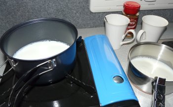 Boiling milk in Vango camping cook kit pans