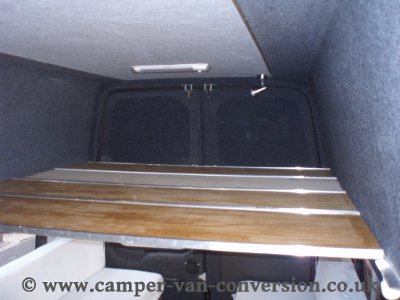 The roof bed in Colin's Ford Transit minibus conversion