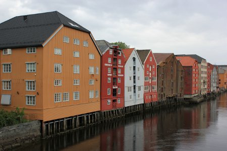 Trondheim old buildings by river