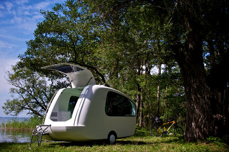 Sealander caravan with open front hatch