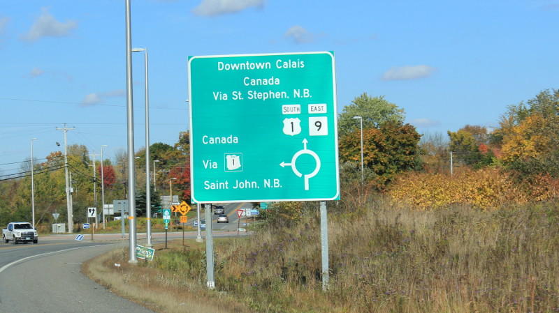 Road sign for Canada, in Maine USA